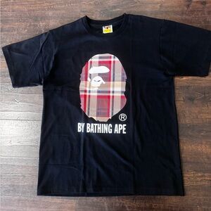Bape Black Tee with Plaid Ape Logo